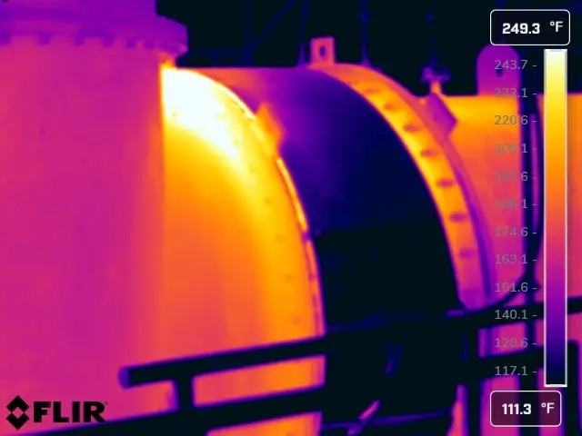 Infrared Image of mechanical equipment showing heat distribution of a sewage system.